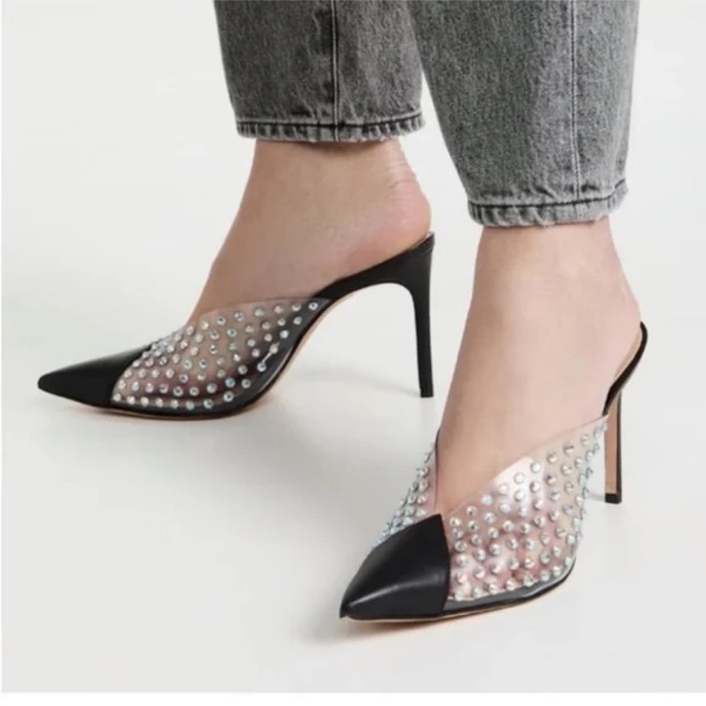 Schutz Greece Crystal Clear Leather Mule Pumps Black/ Transparente size 7.5